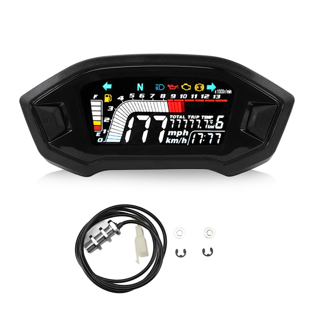 Motorcycle Speedometer LCD Digital Odometer Tachometer RPM Water Temperature Gauge for Single Double Four Cylinder