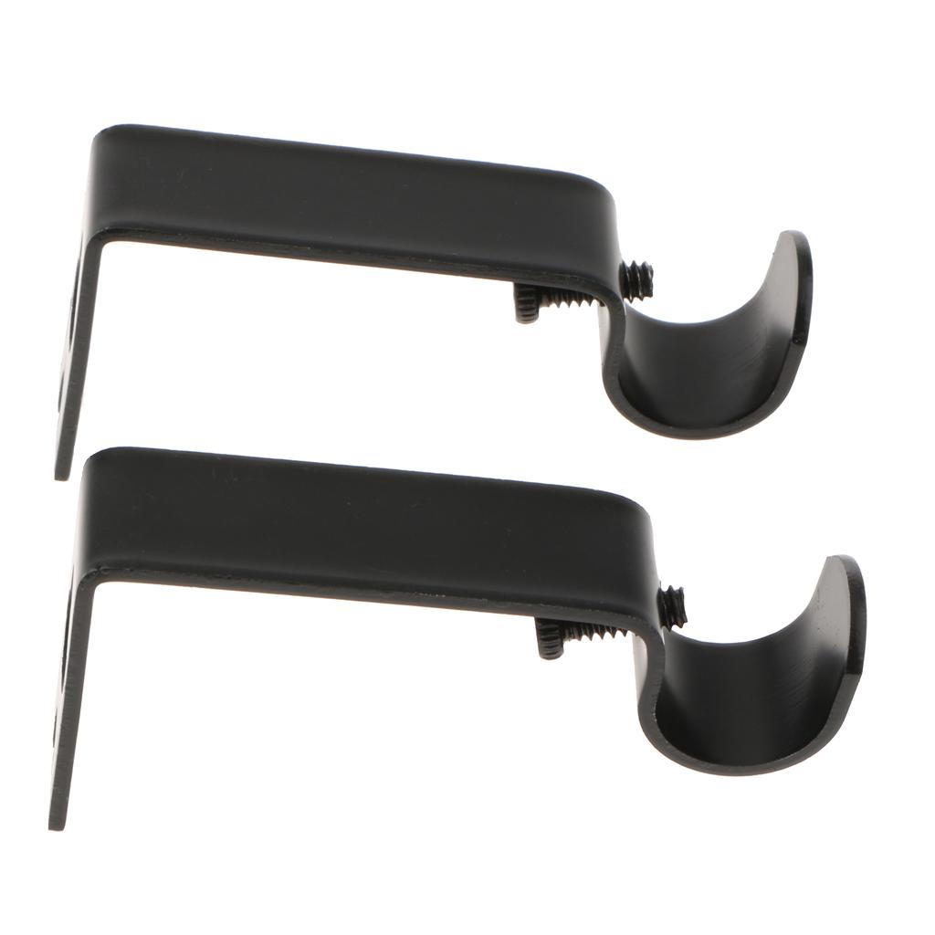 Set of 6Pcs Adjustable Metal Curtain Pole Rod Wall Bracket Hook Holder Black