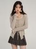 Cardigan de malha com cordão de bandagem feminino outono inverno vintage cardigans divididos moda coreana suéteres Y2k camisa de fundo top