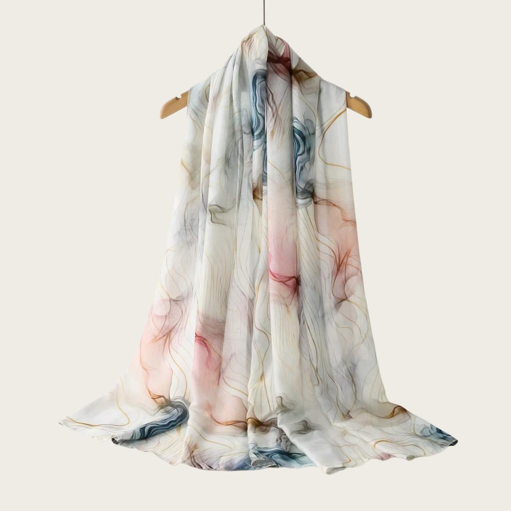 New high-quality double-needle human cotton scarf casual versatile bag headscarf watercolor gradual change color striped long scarf