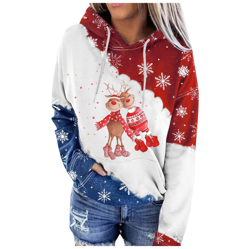 Women's Fashion Casual  Christmas Print Round Neck Sweater Loose Sports Top Pullover