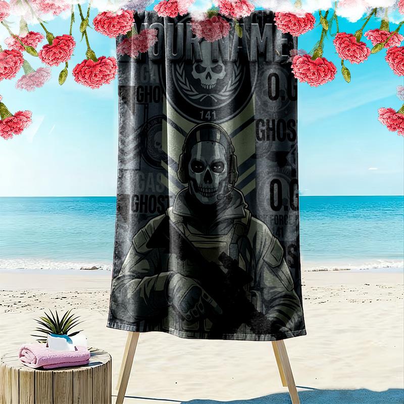 Name Custom Ghost COD Print Beach Towel, Large Soft Quick Dry Towel for Beach Camping Swimming