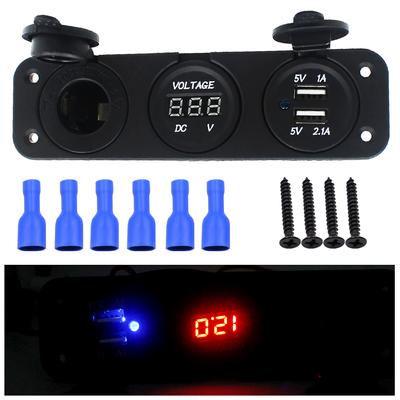 Doppel-USB-Buchsen-Ladegerät + LED-Voltmeter + 12V / 24V Stromsteckdose 3 in 1 Multifunktions-Drei-Loch-Panel für LKW Anhänger Boot Wohnwagen Wohnmobil