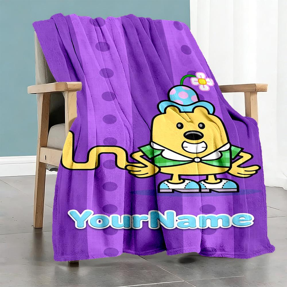 Wow! Wow! Wubbzy Personalized Text Blanket Cozy Customizable Blanket Ultra-Soft Throw For Picnics Seaside Livingroom Couch for All Occasions