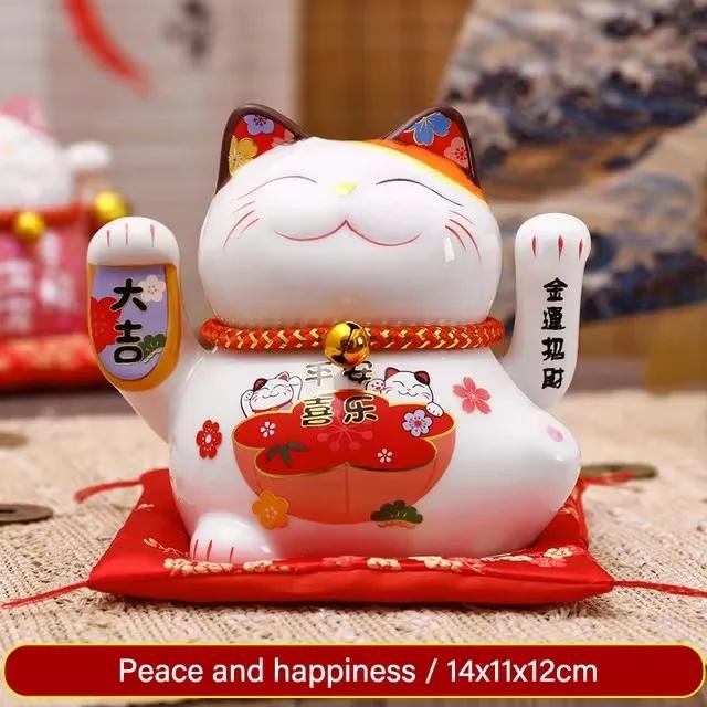 5" Ceramic Maneki Neko with Battery-Powered Waving Hand - Lucky Home Centerpiece & Gift (Fortune Symbol, Durable, Easy to Use)