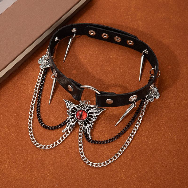Heavy Industry Red Rose Collar High Sense Choker Cross Necklace Dark Goth Punk Neck Chain Collarbone Chain