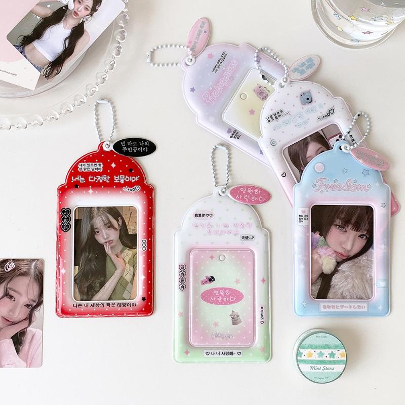 Kpop PVC Photocard Holder with Keychain Pendant Kawaii Card Protector for 54x86mm Idol Photo Fit Students Girls Gift