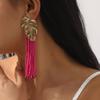 Women Fashion Bohemian Handmade Beaded Rice Bead Tassel Long Earrings Creative Alloy Leaf Ear Jewelry