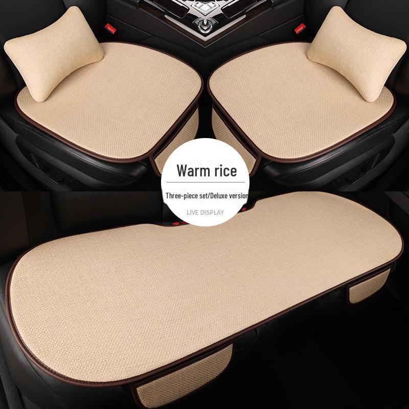 All-Season Light Luxury Ice Silk Linen Car Seat Cushions, Breathable & Non-Slip