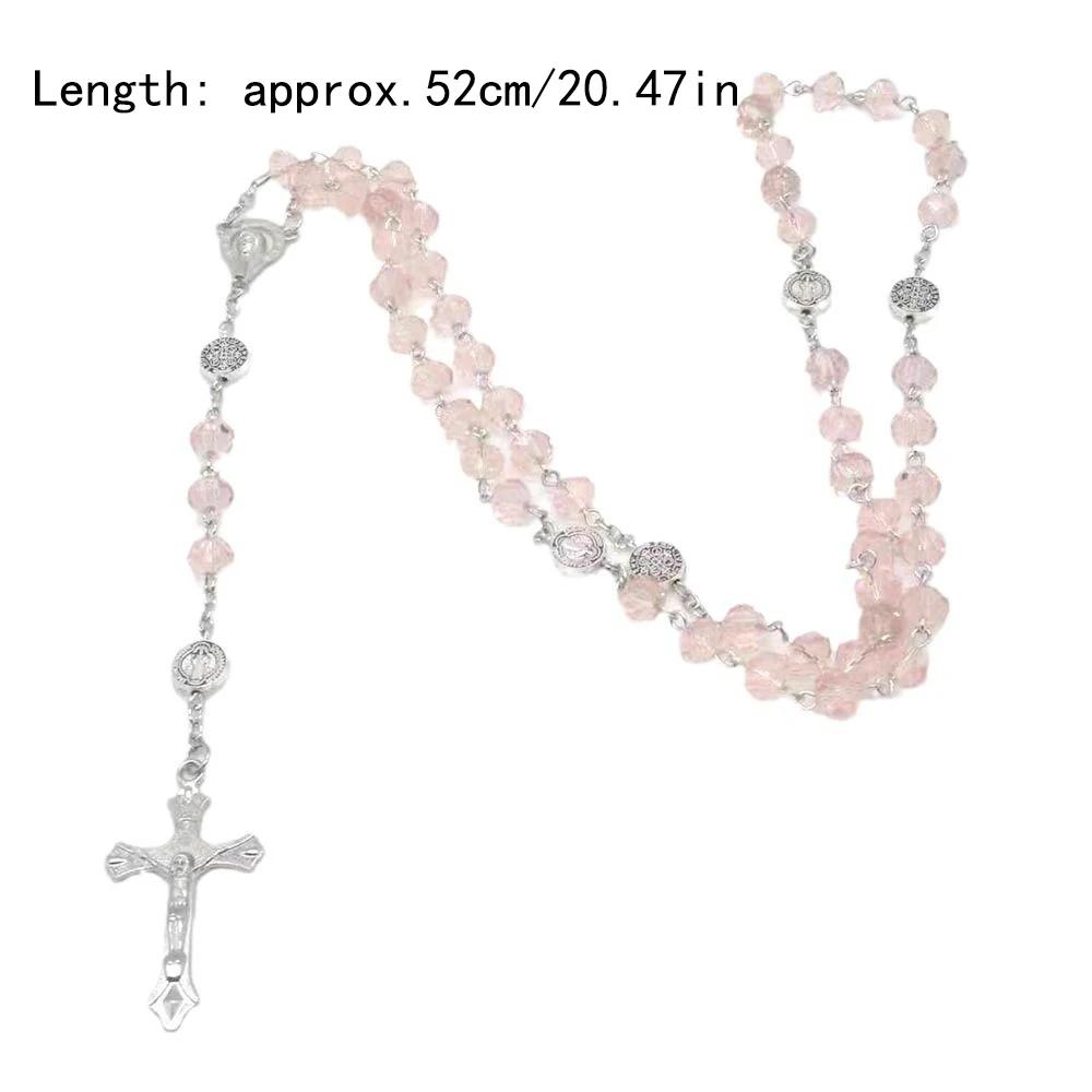New Fashion Handmade Round Glass Bead Catholic Rosary Quality Bead Cross Necklace Beads Cross Religious Pendants Necklace
