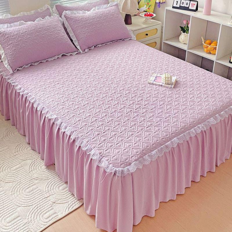 Four Seasons Universal Quilted Non-slip Korean Lace Mattress Protector and Bed Skirt.