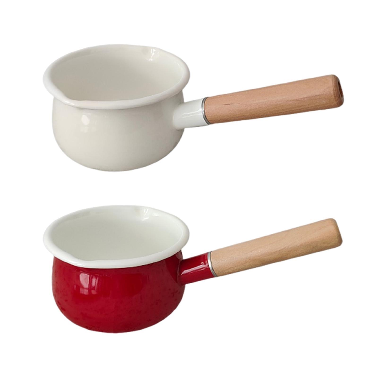 Garden Supplies My Red Small Enamel Milk Pot Porridge Cooking Pot With Wooden Handle Butter Warmer For Cooking Stove Top Home Camping Rv Travel