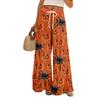Women Summer Boho Palazzo Pants High Waist Wide Leg Halloween Printing Casual Trousers With Pockets