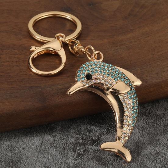 Keychain Pendant, Sparkling Rhinestones Dolphin Shape Keychain, Electroplated Surface Key Holder with Key Ring And Lobster Clasp