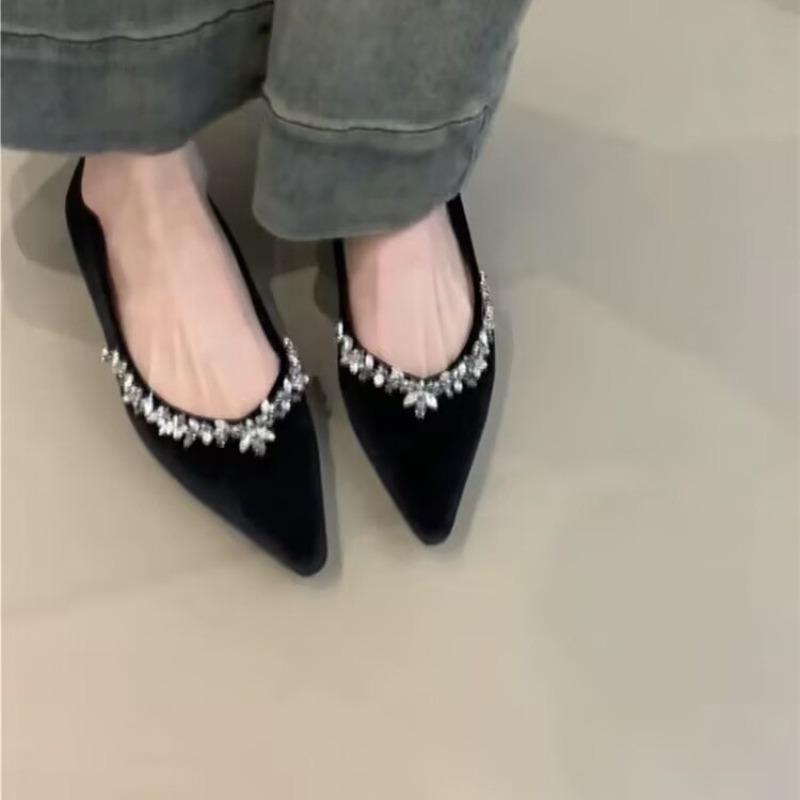 Fashion 2025 Designer Women Mary Jane Flats Shoes Fashion Crystal Pointed Toe Shoes Laides Comfort Soft Sole Wedding Party Shoes