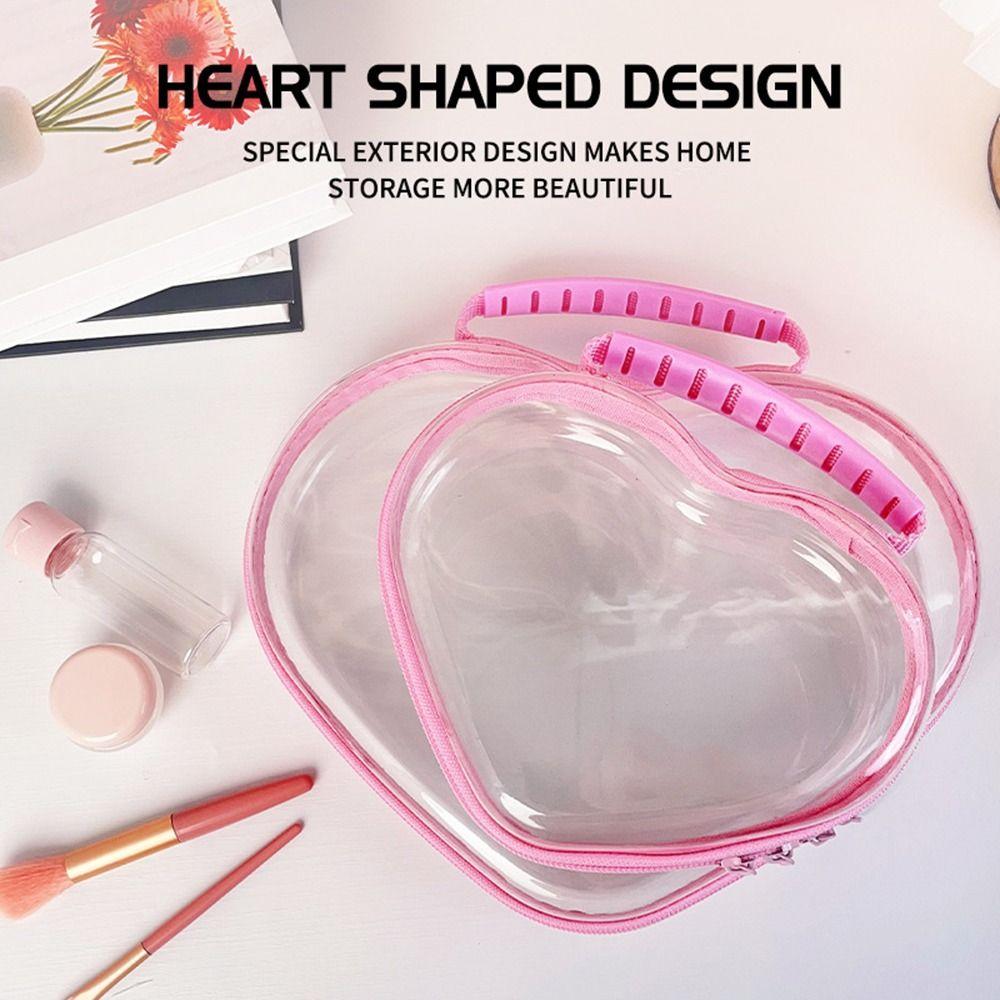 Plastic Clear Hard Shell Zipper Case Heart Waterproof Toy Storage Organizer Bins Stackable Portable Cosmetic Bag
