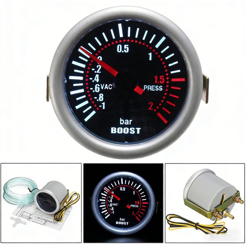 LED Pointer Boost Pressure Gauge 2 Inch Designed for -1 To 2 Bar Turbo Monitoring In For 12V Vehicle Applications