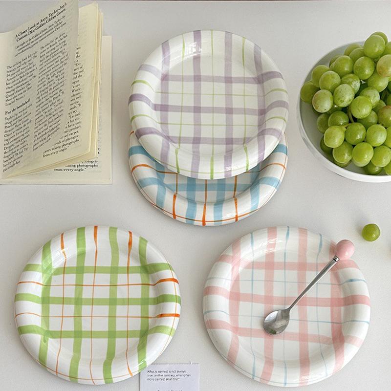 Cute Korean Ceramic Plate Unique Plate For Cake Food Dinner Breakfast Dessert Salad Decorative Dish 8 Inch Table Decorations