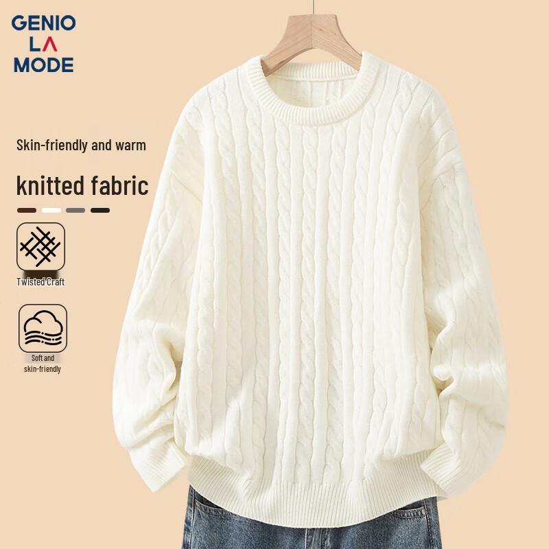 

GENIOLAMODE Men s Cable Knit Round Neck Sweater 3XL