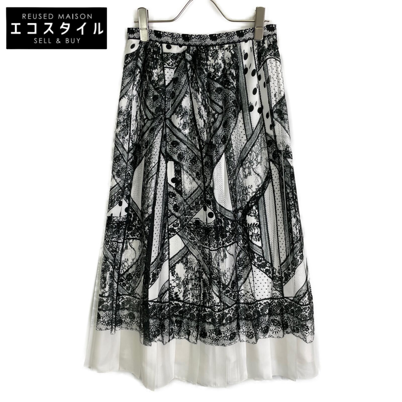 

ERDEM 4647YLPT White x Black Lace Print Pleated Skirt skirt UK6 White / blackUsed