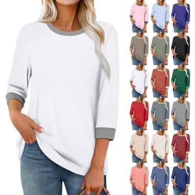 Women's Fashion Casual Seven Sleeve T-Shirt Print Round Neck Top