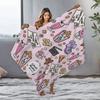 DOPAMINE Cartoon Fleece Blanket - Soft Plush Throw for Girls Room Cozy Pink Sleepover Club Blanket with Popcorn Milkshakes