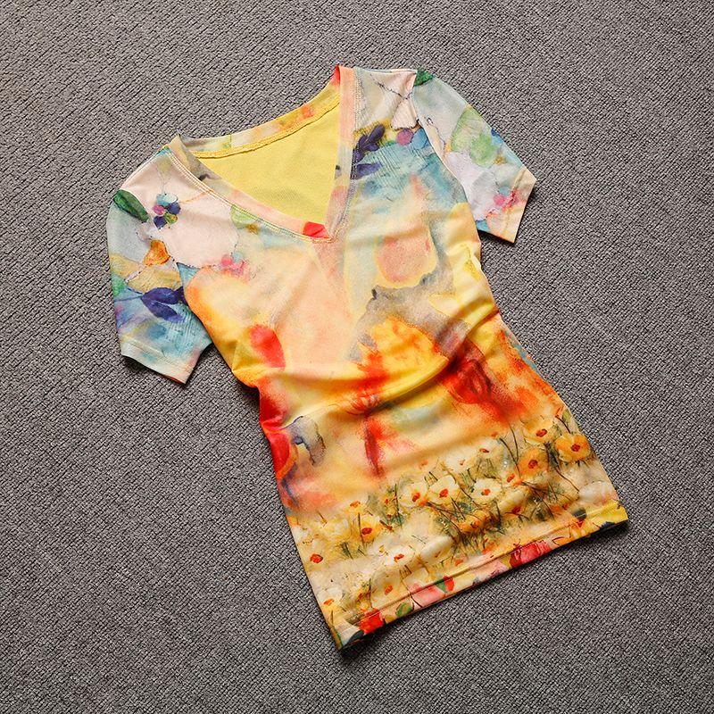 

Летние новинки 2024 года, облегающие топы с принтом и рукавом до локтя Yellow M