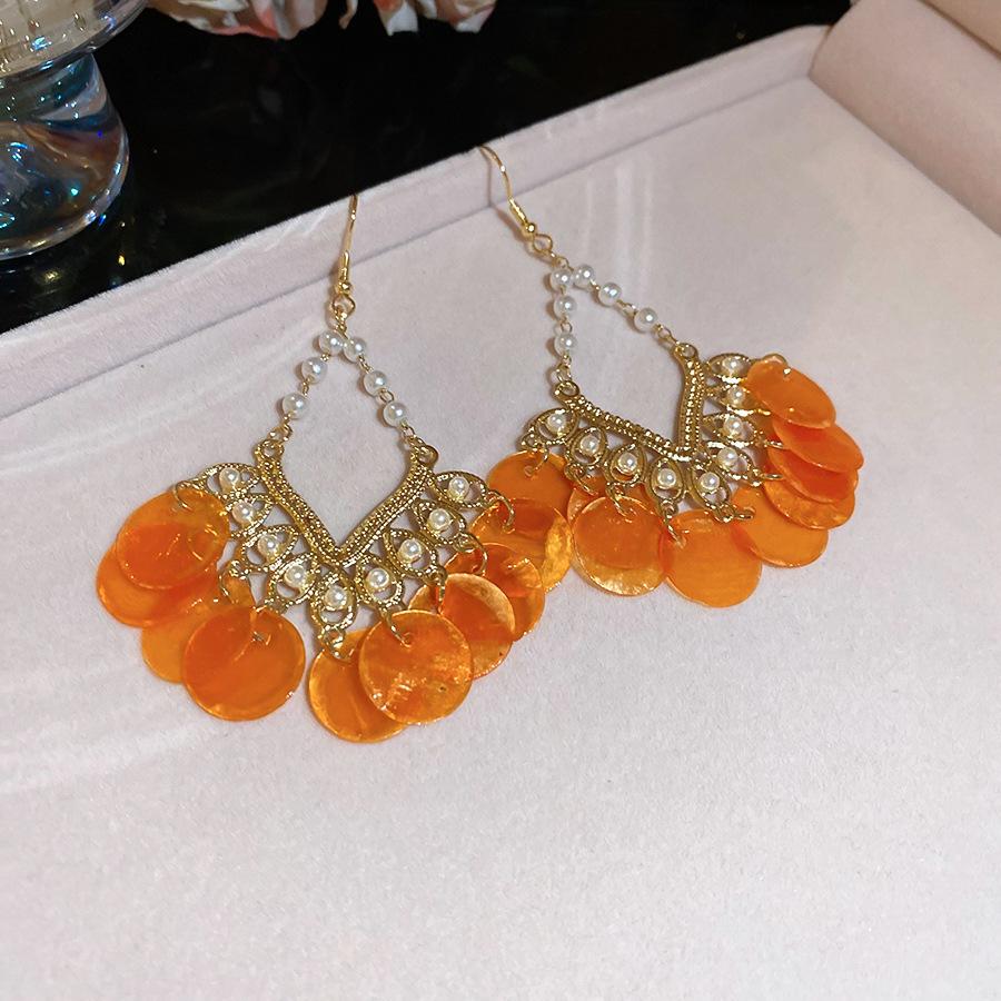 Seaside vacation style flower shell fringed long earrings stud earrings women's earrings design sense