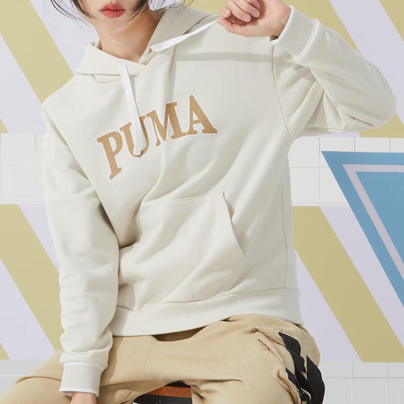 Puma Letter Print Casual Hoodie With Large Pockets Women hoodies Khaki 682176-87