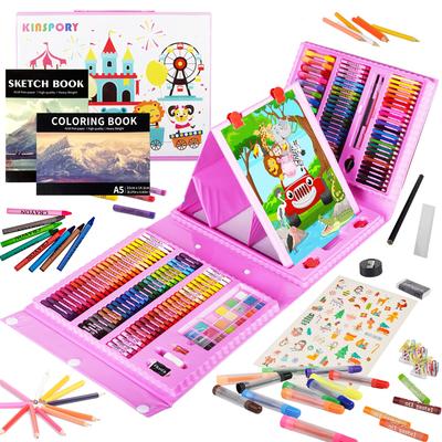 KINSPORY 290 Piece Drawing Set for Kids Art Double Sided Easel Watercolor Painting Colored Pencils Paints Markers Crayons School Supplies Art Supplies