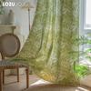 1 pieza LOZUJOJU con diseño de plantas verdes estilo retro bohemio, cortinas semisombreadas para ventanas pequeñas, balcones, decoración del hogar