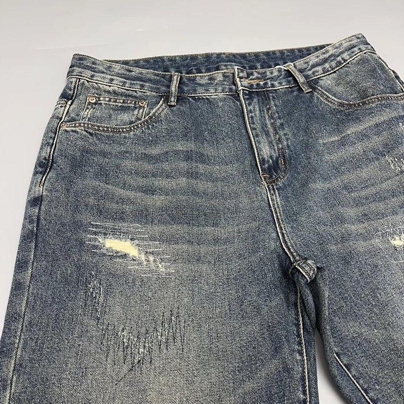 Autumn and Spring Fashion Trend Pure Color Retro Straight Leg Jeans Men's Loose Sports Plus Size Denim Pants