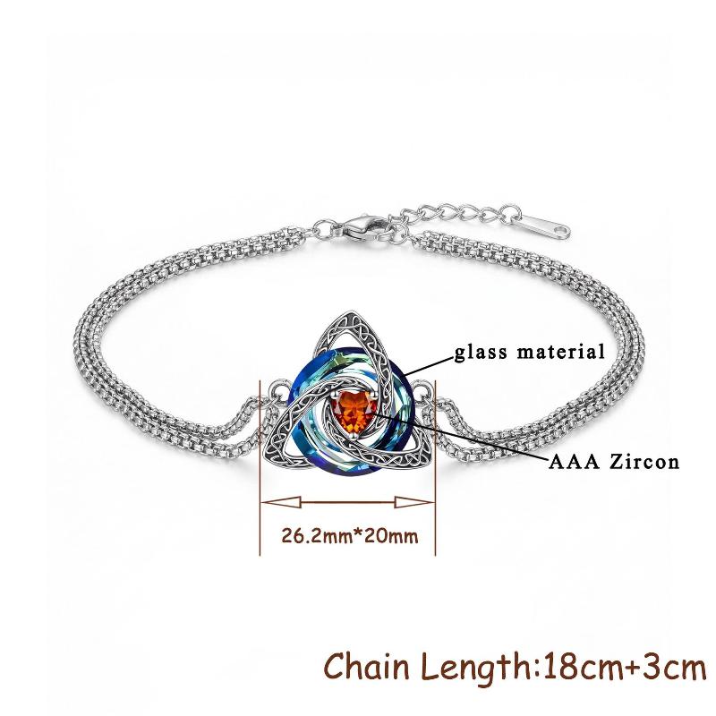 Colorful Crystal Knot Bracelet Heart Zircon Trinity Knot Double Chain Bracelets Irish Jewelry For Women