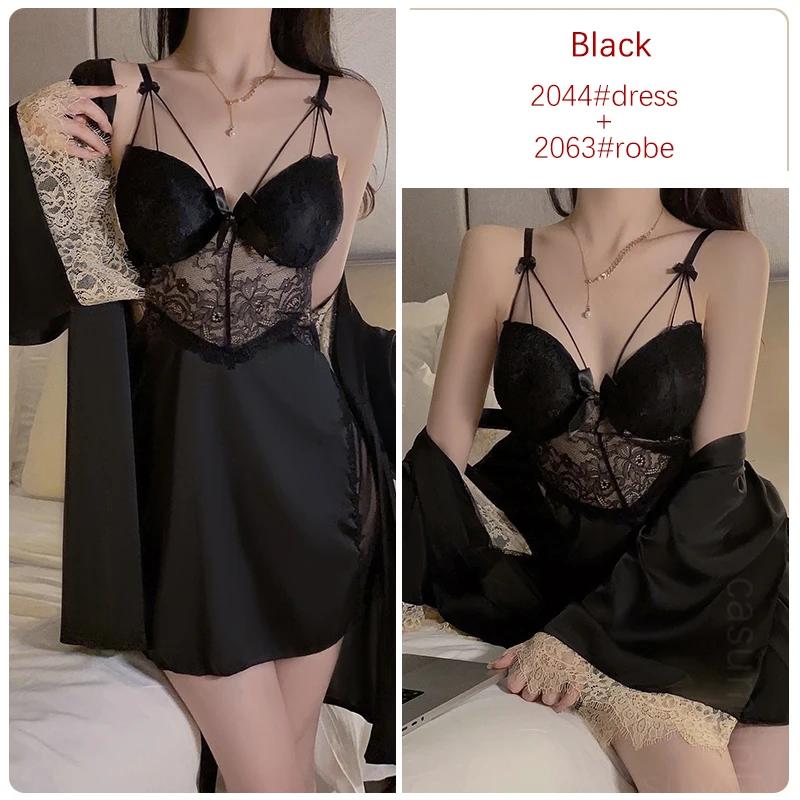 Lencería de Satén Conjunto de Pijama para Mujer Vestido Suspensor sin Espalda con Sujetador Pijama Sexy para Mujer