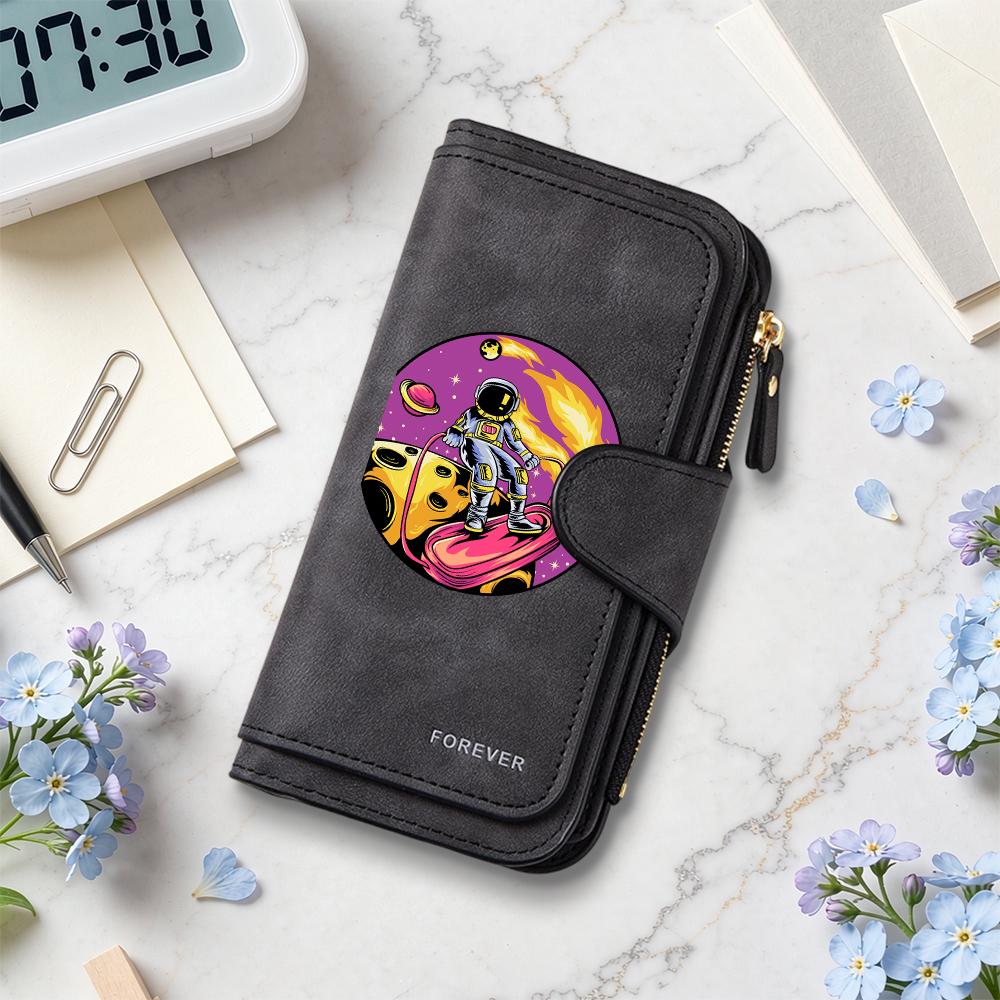 Stylish Astronaut Pattern Long Wallet Portable Functional Casual Purse for Daily Use