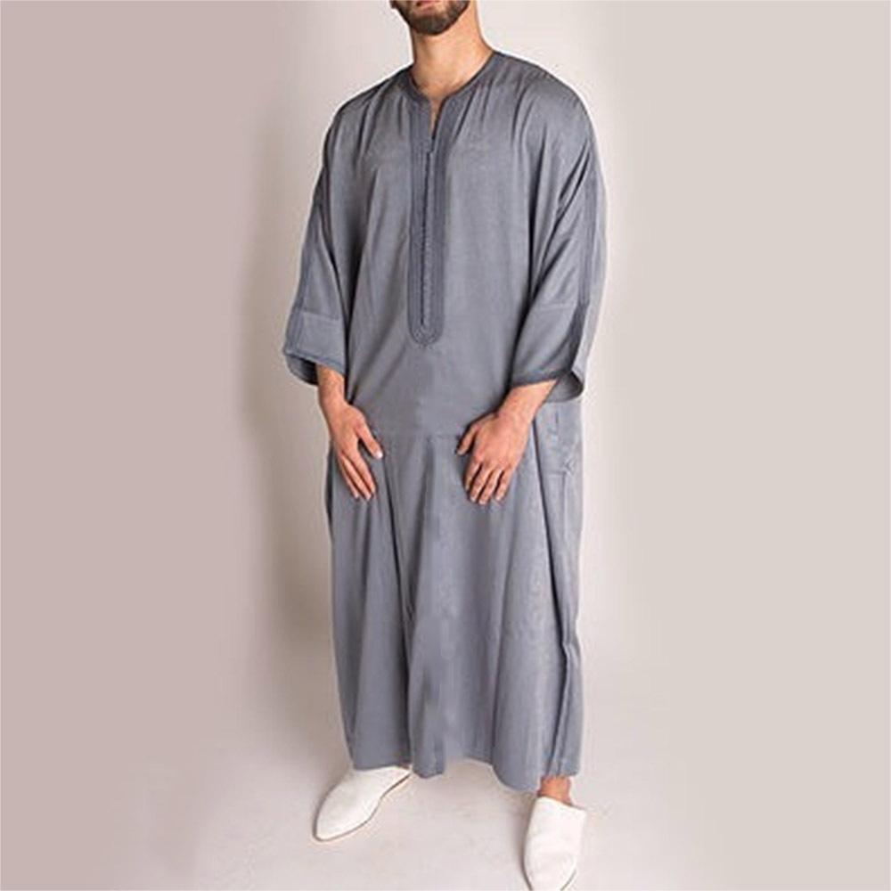 2023 New Style Men's Mid-Length Blue Arabic Robe with Short Sleeves