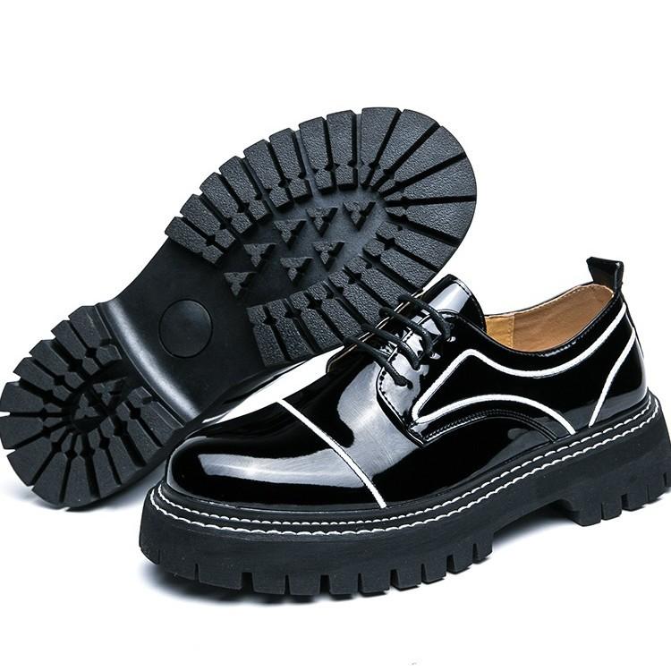 Leather shoes platform sole breathable British business dress teenagers big head shoes inner height increase wedding shoes