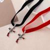 Alloy Gothic Skull Cross Necklace with Ribbon Pendant: Electroplated for a Unique Halloween Style