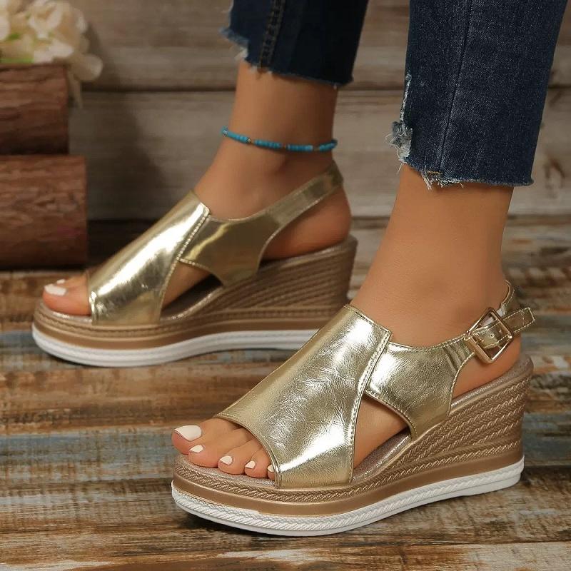 Summer Plus Size Sandals Women's New Open Toe Wedge Heel Thick Soled Sandals Fashionable European and American Beach Sandals