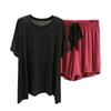 Damen Lockeres Casual Rundhals Kurzarm T-Shirt Shorts Set Farbe Pyjama