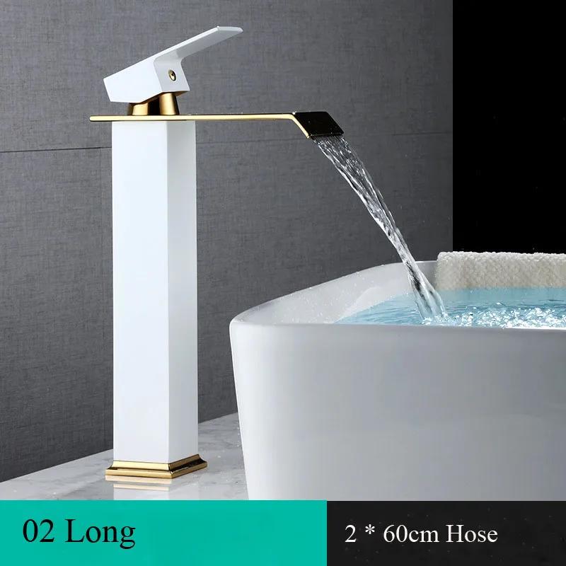 Basin Faucet Gold Black/White Waterfall Faucet Brass Bathroom Faucet Bathroom Basin Faucet Mixer Tap Hot and Cold Sink Faucet