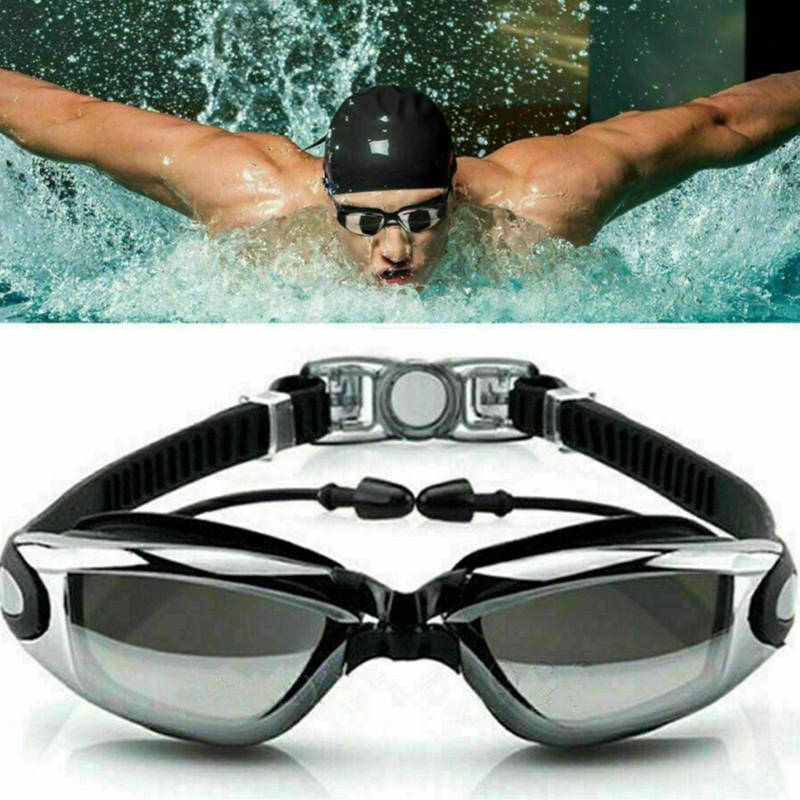 Anti Fog Swimming Goggles UV Glasses Adjustable Earbuds Nose Clip Adult Kids Eye Shield Goggles