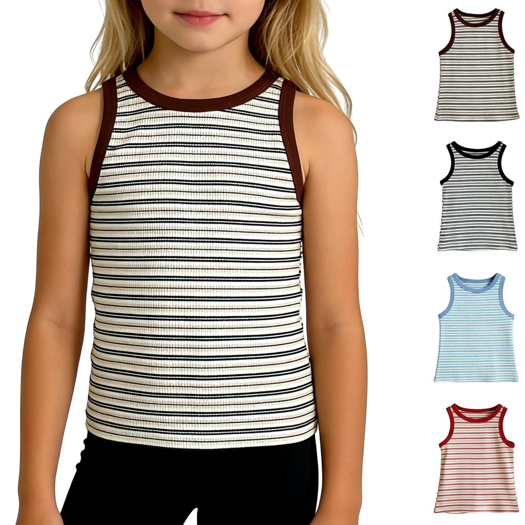 Ärmellose Kinderweste mit lässigem Streifenmuster, Rundhalsausschnitt, Modisches ärmelloses Tanktop