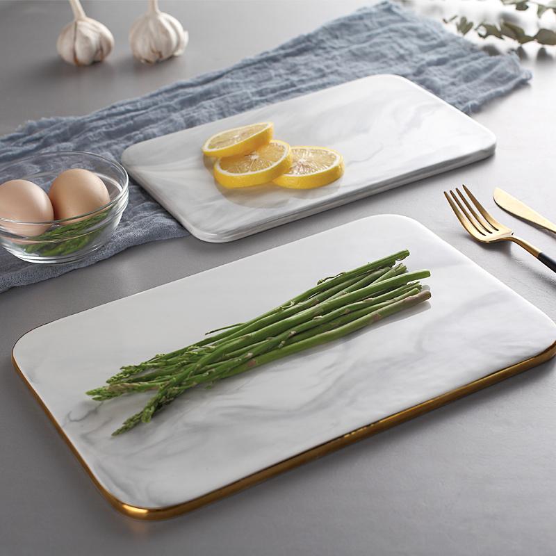 New Marble Cutting Board Dinner Plates Ceramic Tray Golden Border Plate Dinner Set Plates and Dishes Kitchen Utensils Porcelain