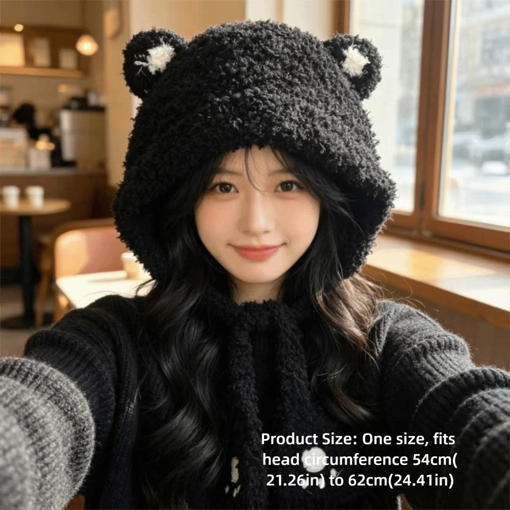 Polyester Thick Bear Ear Hat Korean Style Winter Warm Hat Cute Ear Flap Hat  For Women