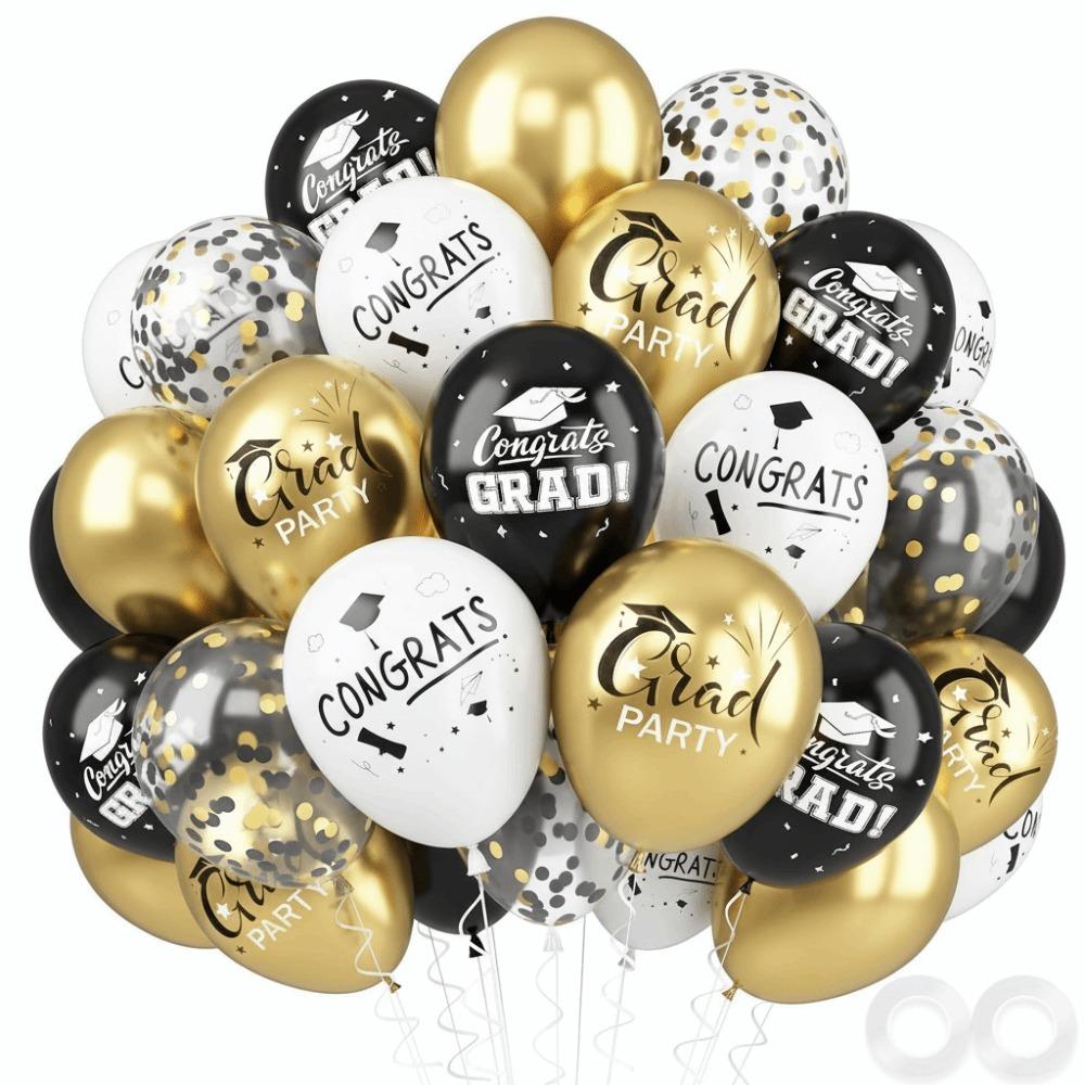 Black Gold Graduation Decorations Cap Printing Latex Balloon Confetti Balloon School Celebration