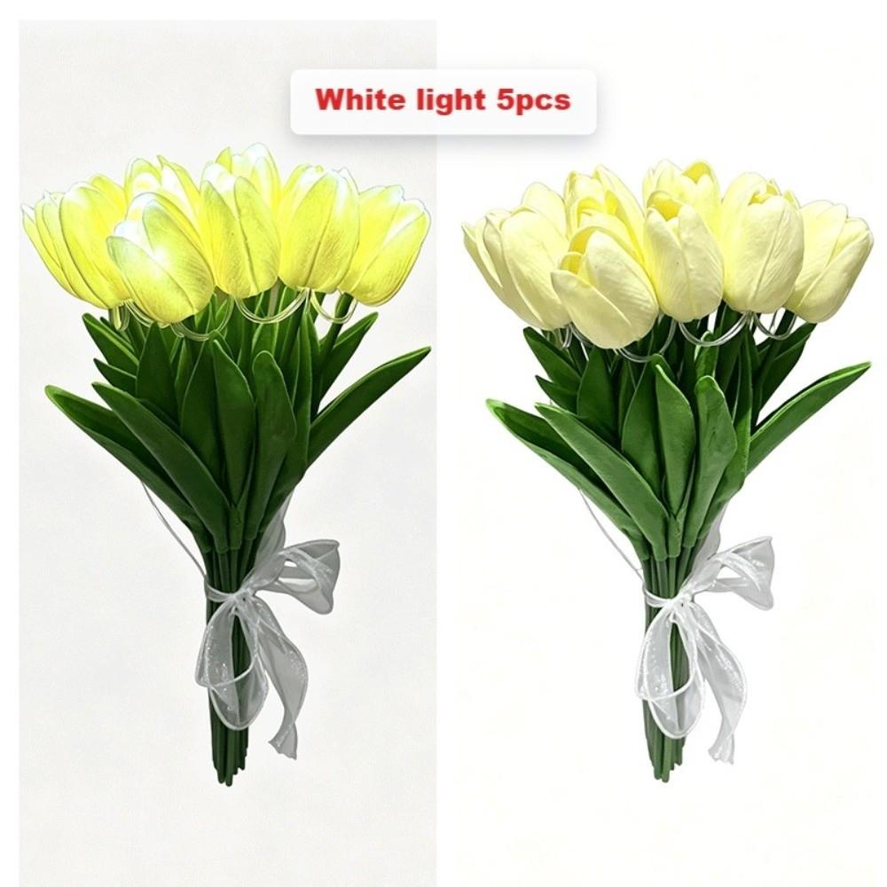 5pcs/15pcs Warm Light LED Artificial Flowers Real Touch Tulip Lamp Tulip Night Light Photo Prop