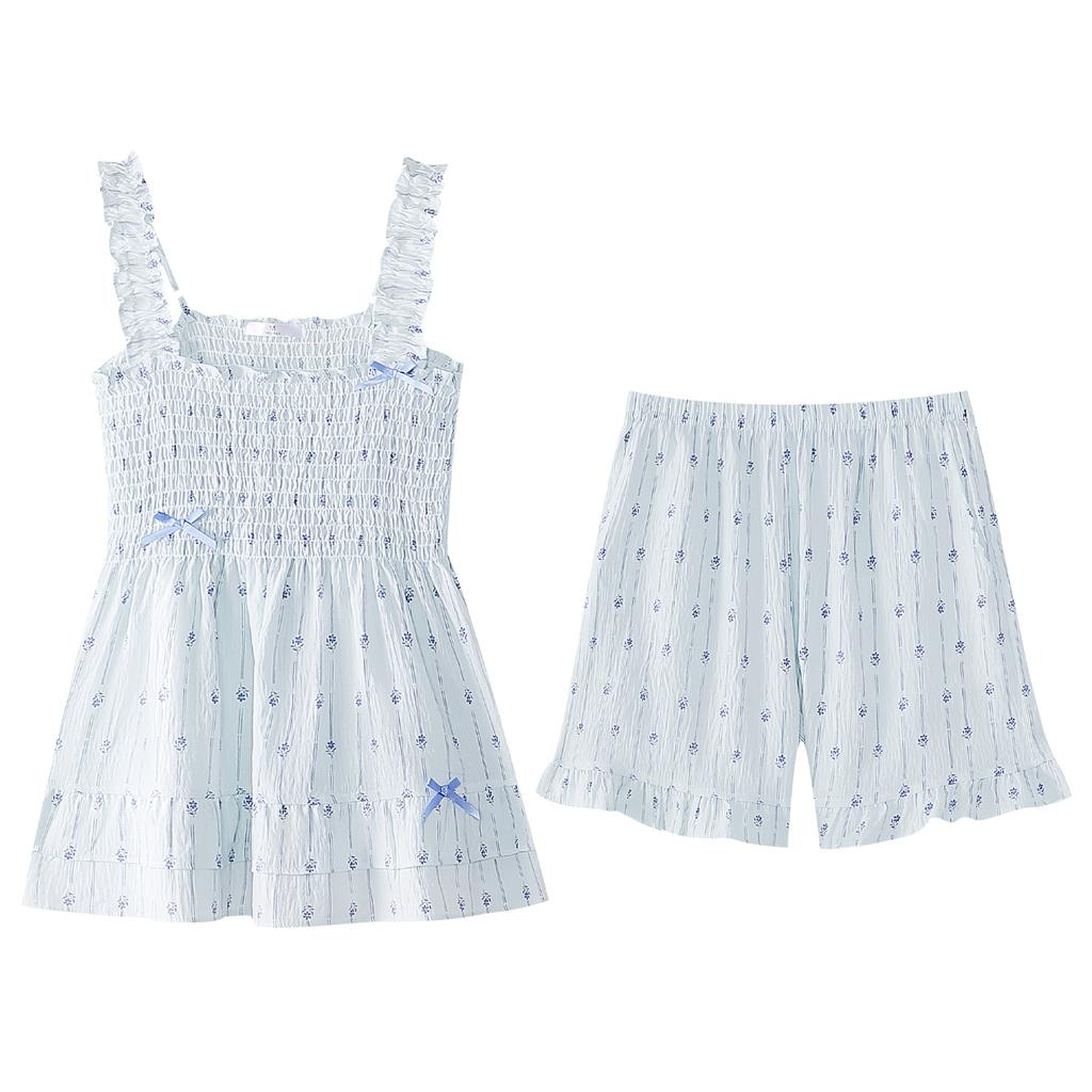 Cloud cotton pajamas women's summer suspender shorts pajamas sweet and cute suit summer casual can be worn outside loungewear