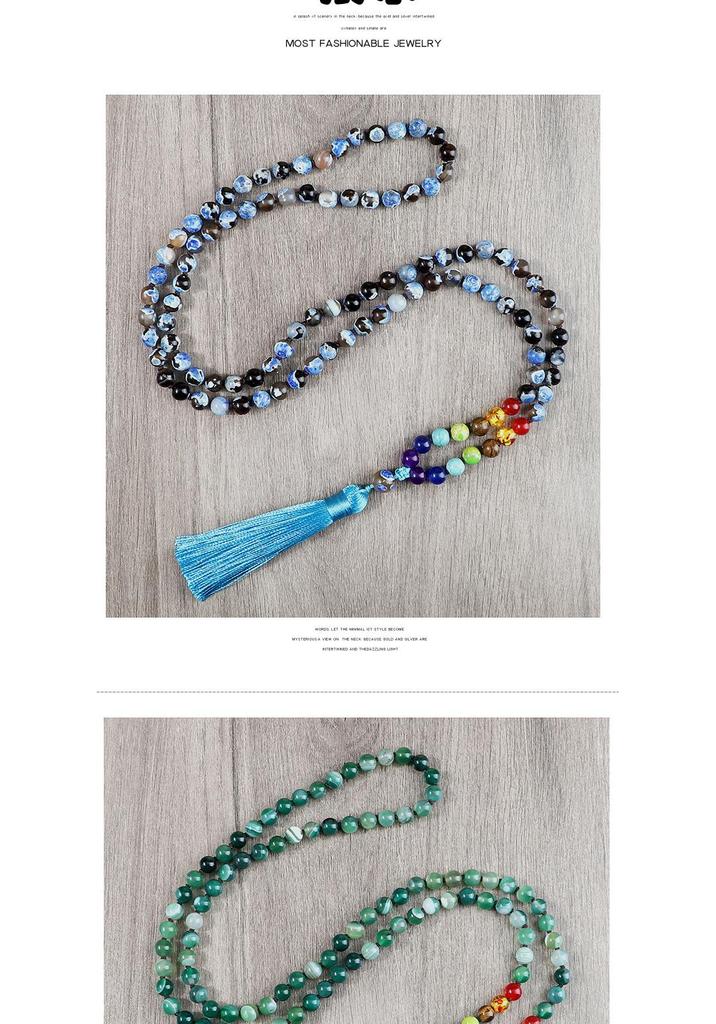 Creative 108 Beads Colorful Stone Necklace & 8mm Chinese Tassel Knot Bracelet