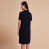 Tommy Hilfiger Solid Color Embroidered Logo V-Neck Loose Fit Short Sleeve Dress Women Dresses Navy-Blue WW0WW38639DW5